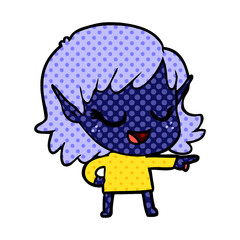 happy cartoon elf girl pointing