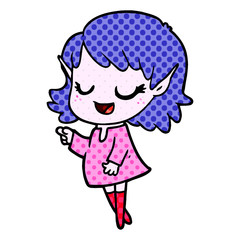 happy cartoon elf girl pointing