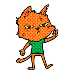 tough cartoon cat giving victory sign