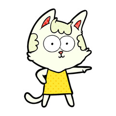 happy cartoon cat in dress pointing