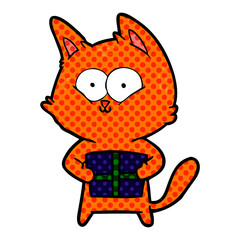 cartoon cat holding christmas present