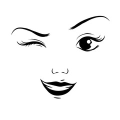 Obraz premium Winking with one eye, cartoon face, vector
