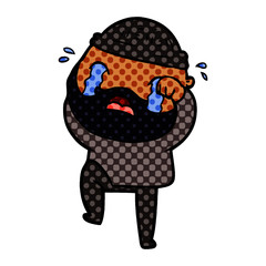 cartoon bearded man crying and stamping foot