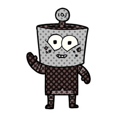 happy cartoon robot waving hello