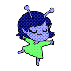 smiling alien girl cartoon dancing