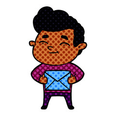 happy cartoon man with gift