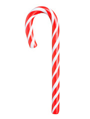 Classic glossy red and white christmas candy cane isolated on white background