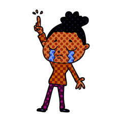 cartoon crying woman raising hand