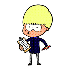 nervous cartoon boy