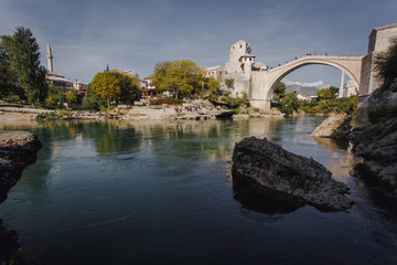 View of Mostar Old Bridge in Bosnia and Herzegovina