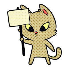 confused cartoon cat with protest sign