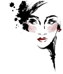 Fototapeta premium Beautiful women, logo women face makeup on white background, vector