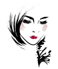 Beautiful women, logo women face makeup on white background, vector