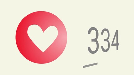 Close up shot of likes quickly increasing to one thousand views, red heart (love) icon.