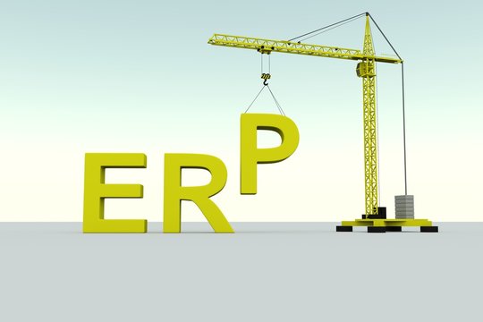 ERP Building Concept Crane White Background 3d Illustration