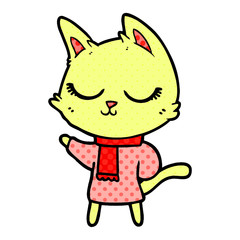 calm cartoon cat wearing scarf