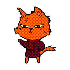 tough cartoon cat in winter scarf