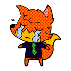 crying business fox cartoon