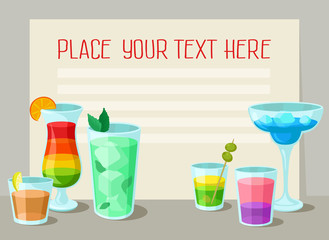Alcoholic cocktails banner with place for your text, poster with summer drinks, cocktail party invitation vector Illustration
