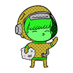 cartoon curious astronaut carrying space rock