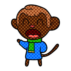 shouting cartoon monkey wearing scarf