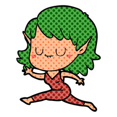 happy cartoon elf girl running