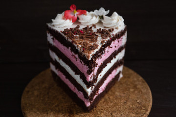 Obraz na płótnie Canvas piece of puff cake pink and white cream