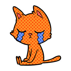 crying cartoon cat sitting