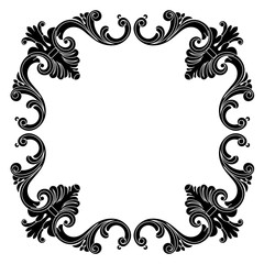 Vintage border frame engraving with retro ornament pattern in antique baroque style decorative design. Vector