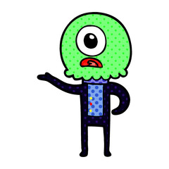 cartoon cyclops alien spaceman explaining