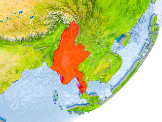 Map of Myanmar on Earth