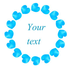 Watercolor hearts design element. Colorful frame from watercolor hearts. Colorful watercolor romantic card template. Rainbow circle shape drawn with paints.