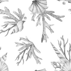 Watercolor sea life vector pattern