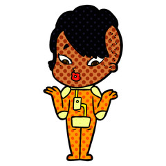 cartoon surprised girl in science fiction clothes