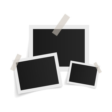 Rectangle photo frames on sticky tape on white background. Vector illustration.