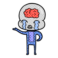 cartoon big brain alien crying