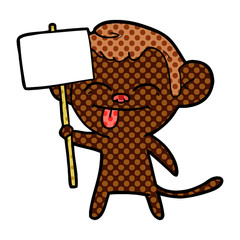 funny cartoon monkey with placard