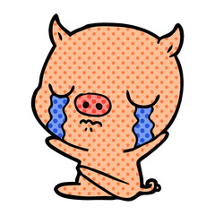 cartoon sitting pig crying