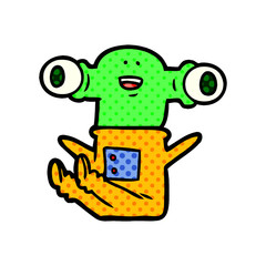 friendly cartoon alien sitting down