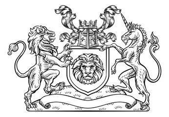 Lion and Unicorn Shield Heraldic Coat of Arms