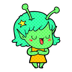 happy alien girl cartoon