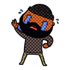 cartoon bearded man waving and crying