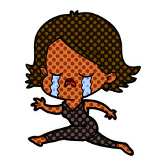 cartoon girl crying whilst running