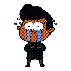 cartoon crying man with crossed arms