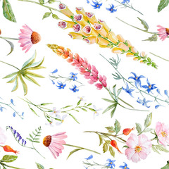 Fototapeta na wymiar Watercolor floral summer pattern