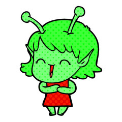 cartoon happy alien girl