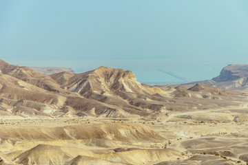 Sunny landscape view on the dead sea from desert in Israel