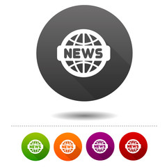 News icon. Word globe symbol sign. Web Button.