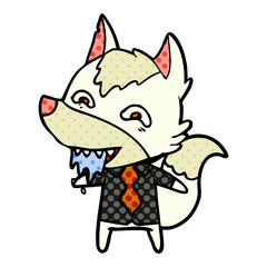 cartoon hungry wolf in office clothes