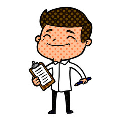 happy cartoon man taking survey